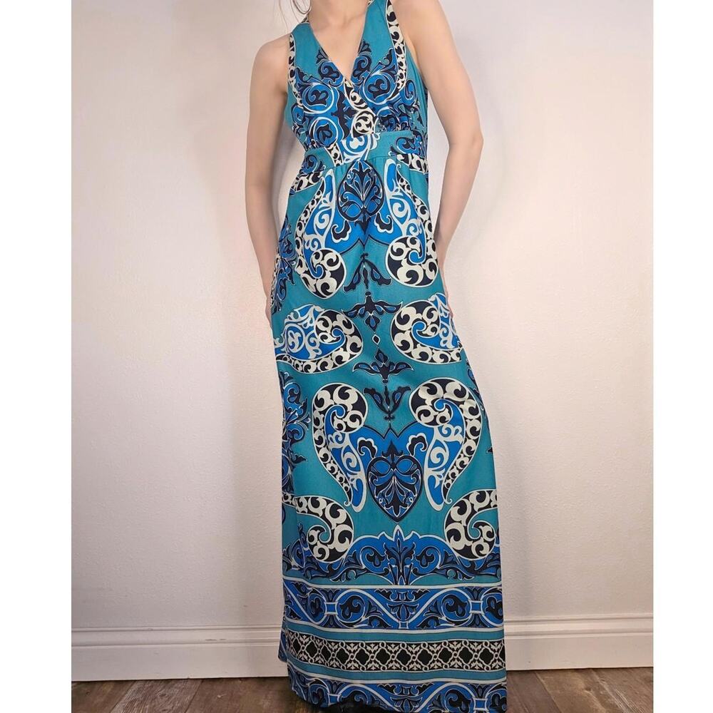 Blue Paisley Maxi Dress Y2K Boho Resort Halter Style Statement Print Size Medium